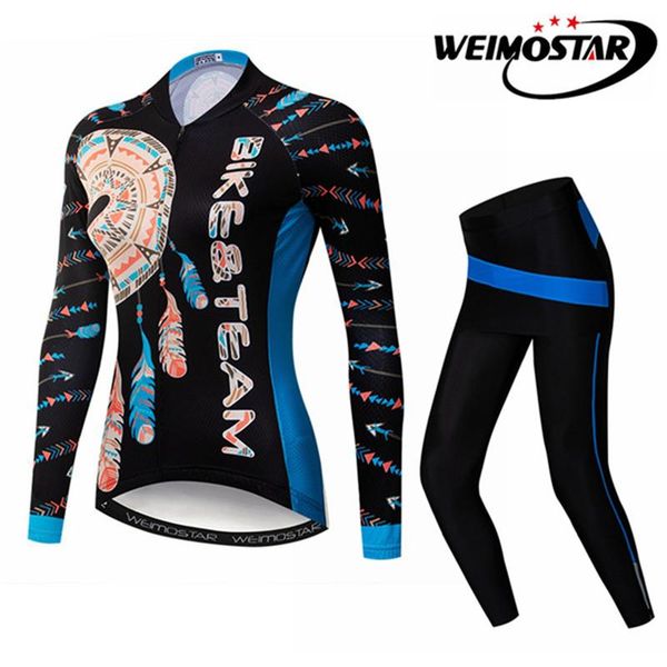 

racing sets mtb bike jersey pants set ropa ciclismo long women's cycling clothing girl bicycle bottom padded spring fall black b, Black;blue