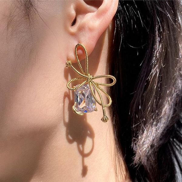 

dangle & chandelier vintage rope bowknot crystal drop earrrings for women gold silver color metal acrylic pendant earrings jewelry female