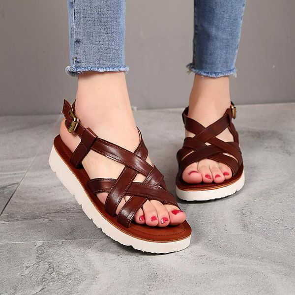 

fashion sandals girls 2021 genuine leather women summer casual flat beach, Black