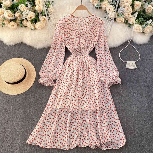 

dresses women bohemian floral sweet sleeve v neck elastic ruched es chic print french midi, Black;gray