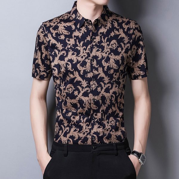 

men's casual shirts c-3108 3d digital printing fashion high-end short sleeve shirt summer quality mercerized cotton smooth luxury men s, White;black