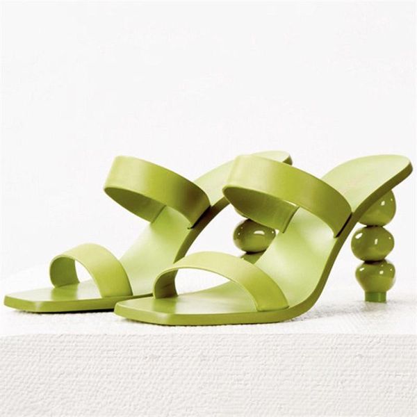 

green women slippers square toe 8cm high heels strange heel sandals ladies summer gladiator sandal casual slides, Black