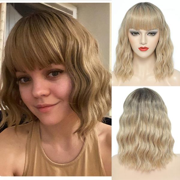 

short wave wigs synthetic hair headband wig pink blonde green bob frontal with bangs for women lolita heat resistant fiber1, Black