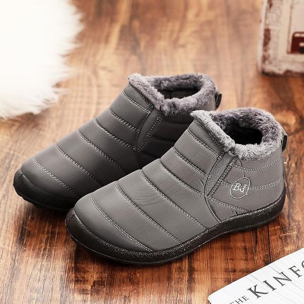 

boots plus size women fashion winter for men slip-on plush fur snow botas ladies flats footwear warm waterproof shoes, Black