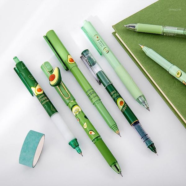 

gel pens kawaii green avocado straight liquid rollerball pen 0.5mm black ink quick-drying school office stationery1