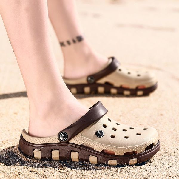 

sandals men jelly flat heel slippers breathable hole non-slip water shoes wading sneakers beach aqua sandalia, Black