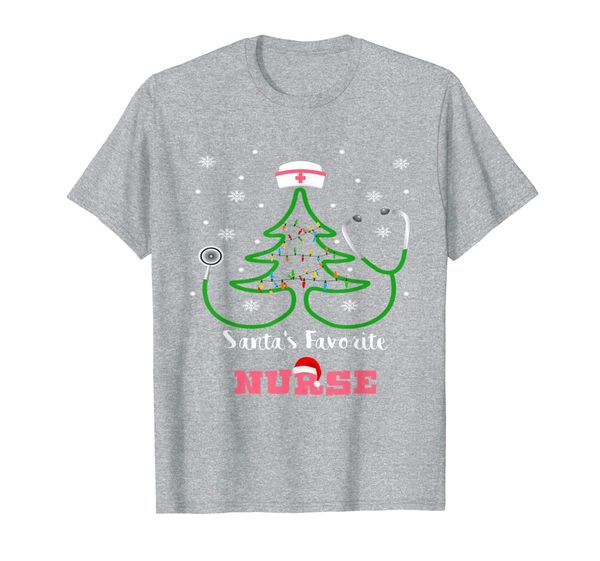

santa's favorite nurse stethoscope tree funny gift xmas tee t-shirt, White;black