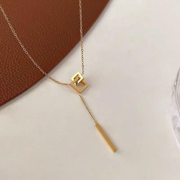 

pendant necklaces elegant geometry hollow titanium steel necklace simple fashion minority personality crossed square clavicle chain, Silver