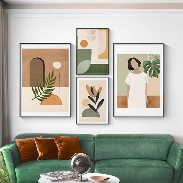 

paintings abstract orange woman face line plant wall art canvas painting nordic posters prints pictures for living room home decor