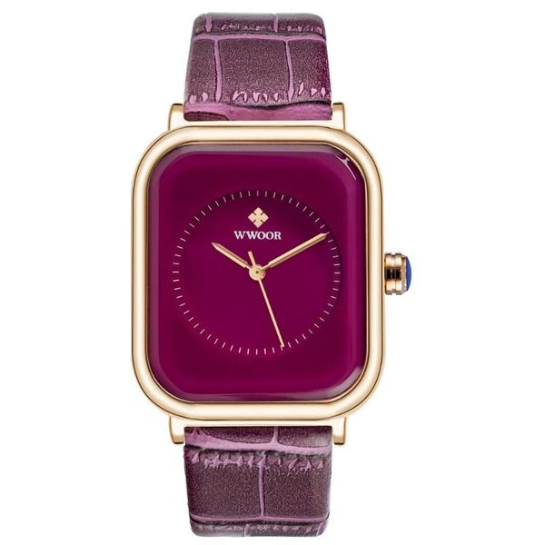 

wristwatches elegant simple rectangle ladies watch purple quartz clock 2021 women's fashion casual retro leather watches female, Slivery;brown