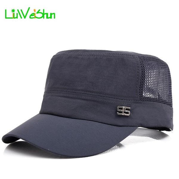 

[lws] casual outdoor military hat mesh cap men women cotton solid trucker hats for flat caps gorras wide brim, Blue;gray