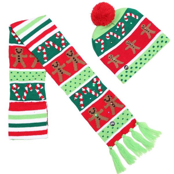 

christmas decorations 2021 hat children colorful ball cap led light knit scarf set