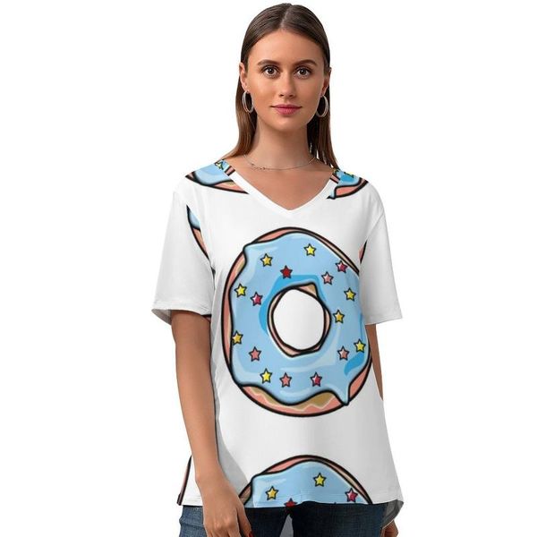 

donut t shirt street fashion graphic lady kawaii t-shirt short-sleeve v neck tee plus size women's, White