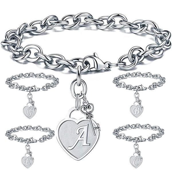 

fashion stainless steel heart 26 letters charms bracelet party jewelry gift for women alphabet charm bracelets kimter-q340fz, Golden;silver
