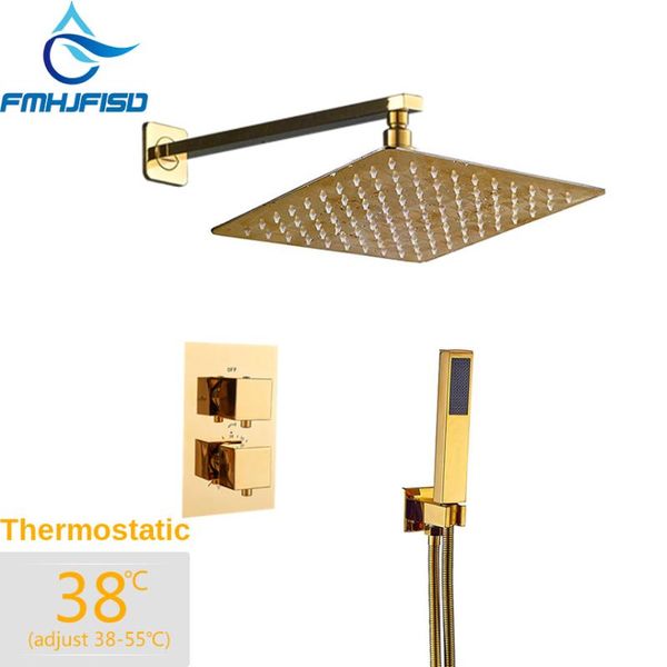 

wholesale and retail thermostatic golden brass showr head single handle valve mixer tap w/ hand shower cold bathroom sets