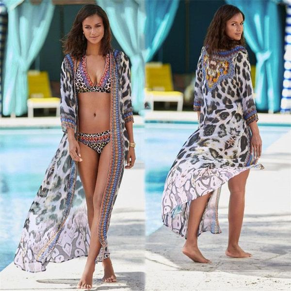 

casual dresses women summer 2021 beach wear ladies dress lovely retro maxi for fashion long chiffon leopard print sexy, Black;gray