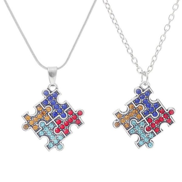 

pendant necklaces fun puzzle piece necklace jigsaw love friends family everyday gift colorful autism awareness, Silver