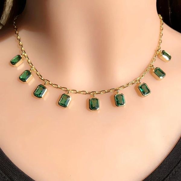 

pendant necklaces eyika charm transparent green zircon multiple square pendent necklace for women gold color plated chain choker fashion jew, Silver