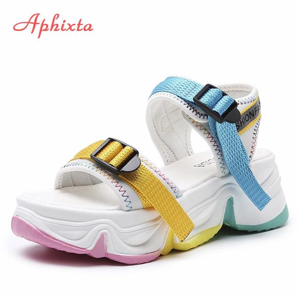 

dress shoes aphixta 2.36 inch/6cm beach sandals women 2021 fashion color thick-soled student comfortable casual wedges walking woman, Black