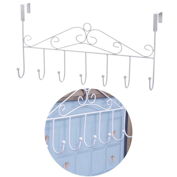 

storage bags 2 pieces over door hanger with 7 hooks metal towel hat coat hanging rack overdoor organizer - white