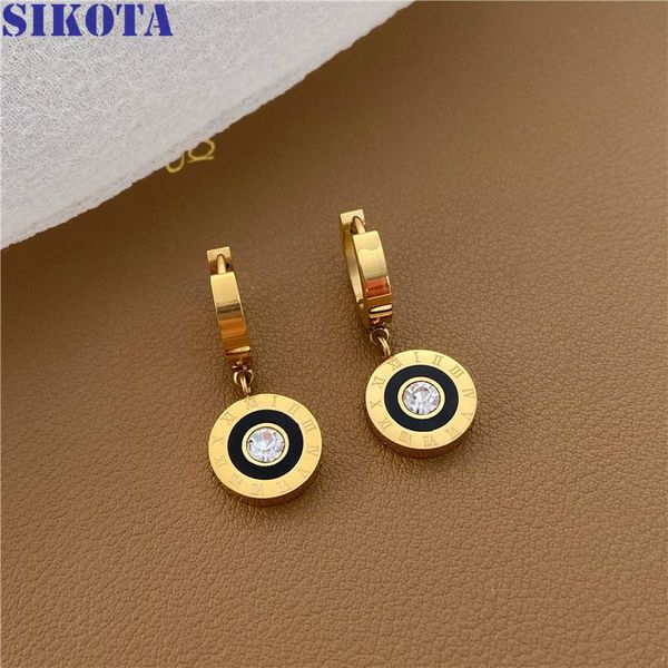 

dangle & chandelier roman numerals titanium steel earrings for women 2021 fashion personality rose gold circle earring light luxury jewelry, Silver
