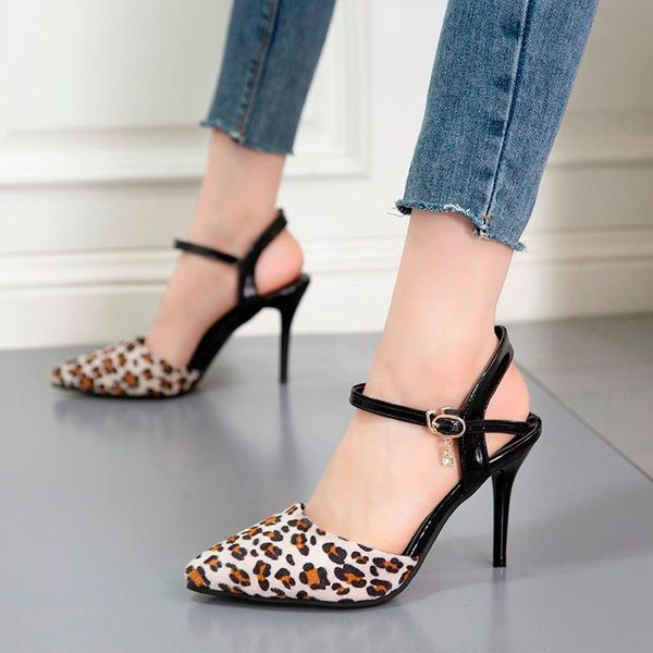 

leopard women sandals ladies 9cm high heels female shoes woman pumps fashion party lady for dress, Black