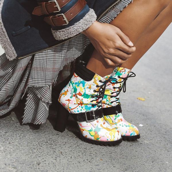 

boots ins women ankle microfiber graffiti print europe and america shoes woman foreign trade for, Black