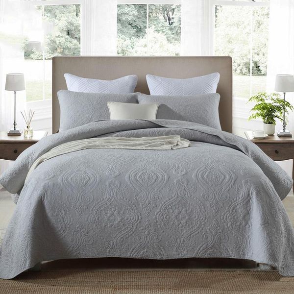 

comforters & sets europe bedspread embroidered quilt set 3pcs quilted bedding cotton quilts bed cover pillow shams king queen size coverlets