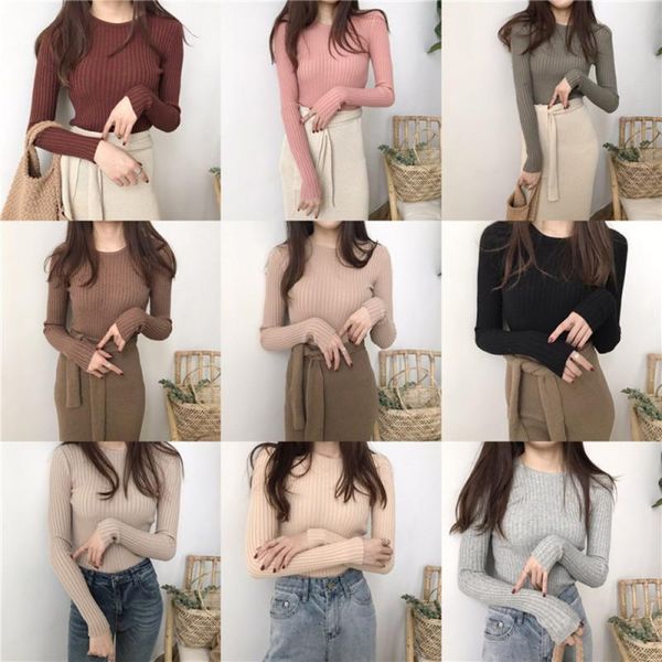 

women's sweaters 2021 fashion basic round neck women autumn winter slim pullover knitted sweater jumper soft warm high elastic, White;black