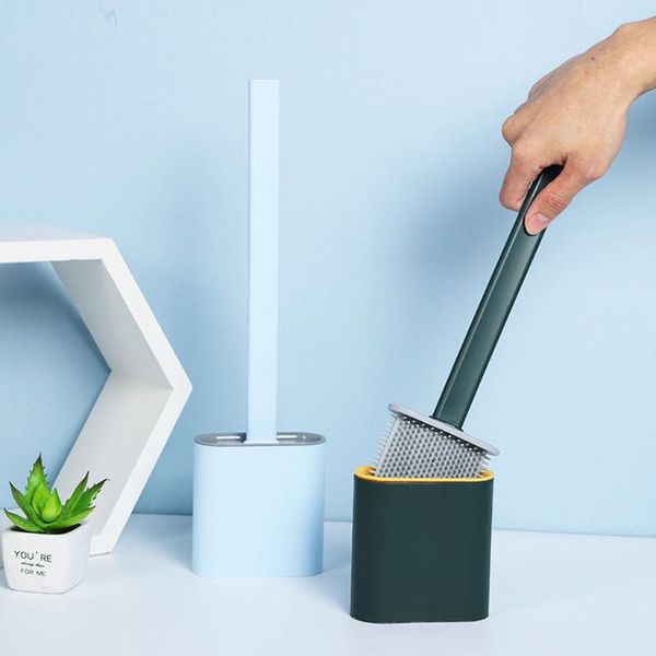 

silicone toilet brush water leak proof with base flat head flexible soft bristles quick drying holder set clean tool bath accessory