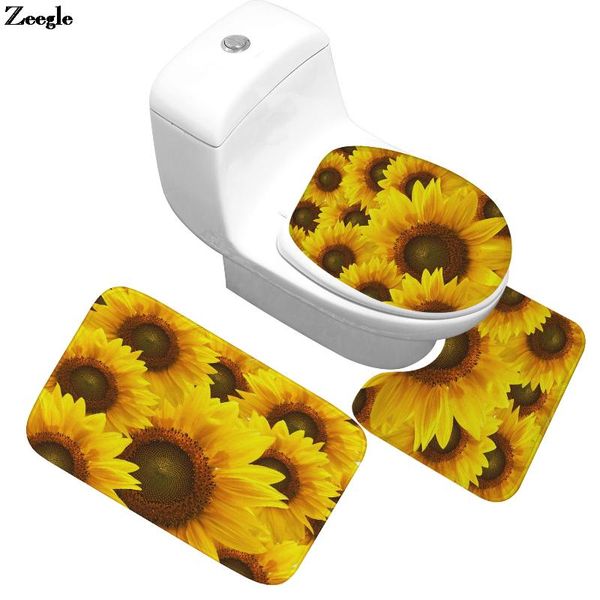 

floral print bathroom carpet set mat non-slip toilet seat cover microfiber foot absorbent u-shaped rug bath mats
