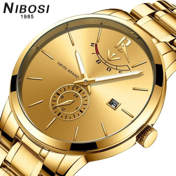 

wristwatches nibosi brand luruxy men's quartz watches gold business wristwatch military waterproof clock gift to husband relogio de pul, Slivery;brown