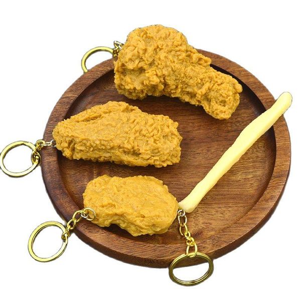 

keychains imitation simulation food chicken leg fries keychain nuggets fried wing pendant children early education toy key ring gift, Silver