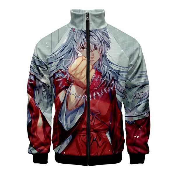 

men's jackets 2021 fashion inuyasha sweatshirt printed stand collar zipper jacket men women ainme long sleeve preppy style, Black;brown