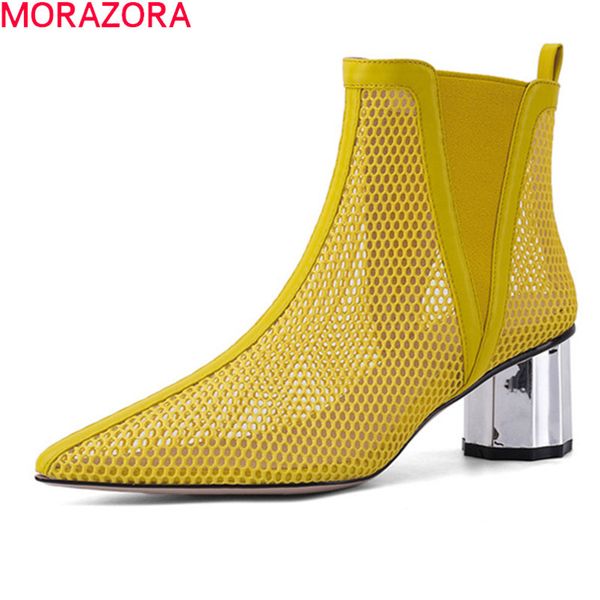 

morazora big size 34-41 women boots fashion breathable ladies shoes high heels pointed toe spring summer ankle boots 210506, Black