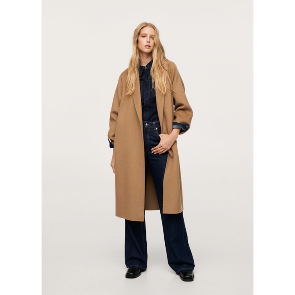 

women's wool & blends 2021 woolen coat winter slim long lapel solid color belt overcoat casual warm outwear, Black