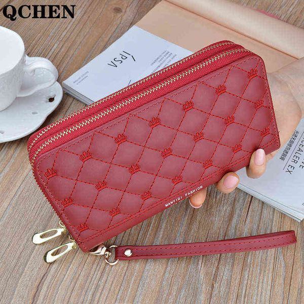 

nxy wallet women long crown double zipper embroidery thread ladies hand multi card fashion wild mobile phone bag s 785 0212, Red;black