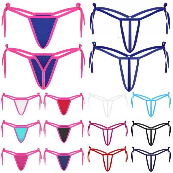 

set g string women low rise tie-side t-back micro mini bikini briefs ladies temptation underwear panties lingerie ofjz, Black;white