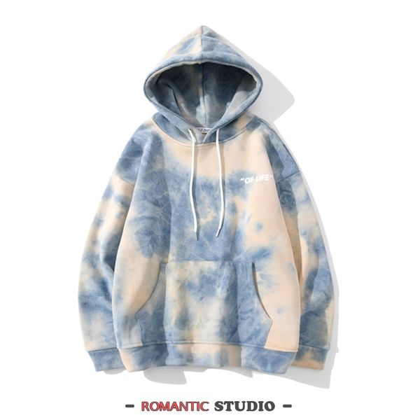 

tie dyed sweater men's hooded fashion brand plush loose gradient salt department college style couple coat, Black