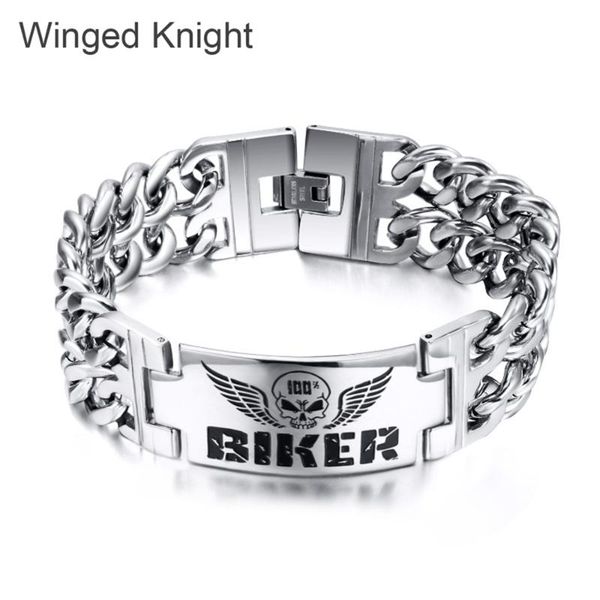 

link, chain man titanium stainless steel link long skull hand bracelet metal male jewelry cool gift for him, Black