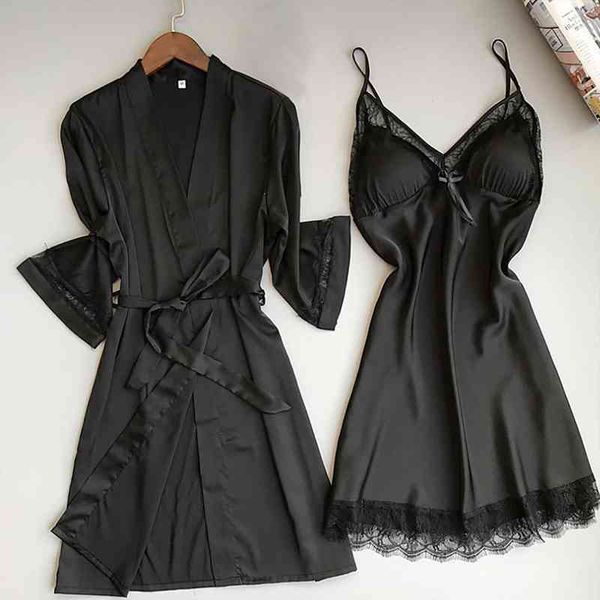 

rayon kimono bathrobe womens sleepwears bride bridesmaid wedding robe set lace trim sleepwear casual home clothes nightwear, Black;red