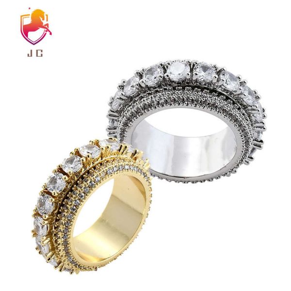 

hiphop diamond single row men's round ring, Golden;silver