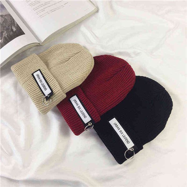 Örme Şapka Kadınlar ve Erkekler Cap Beanies için Şapkalar Moda Basit Hip Hop Örme Mektubu Çok Yönlü Sonbahar Ve Kış Sıcak Şapka Y21111