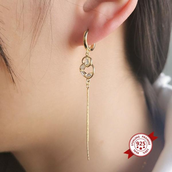 

dangle & chandelier 925 sterling silver double round drop earrings for women charm geometric circle long chain tassel fine jewelry