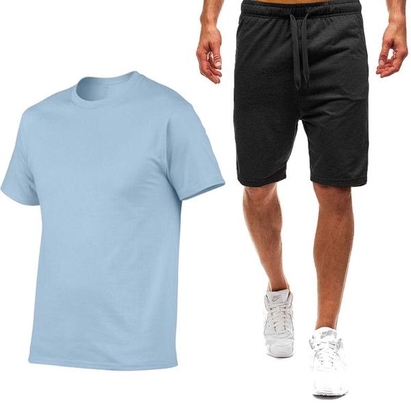 

men's tracksuits summer sportswear breathable fashion leisure fitness jogging t-shirt + shorts,, Gray