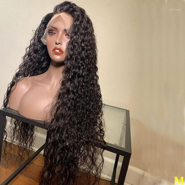 

brazilian loose wave 28inches long remy human hair 13x6 lace front wigs preplucked hairline bleach knots 180density wigs1, Black;brown