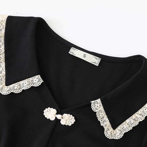 

return, casual dresses extra no change, mm plus size women's baby face color contrast xiangyun disc button dress c75581, Black;gray