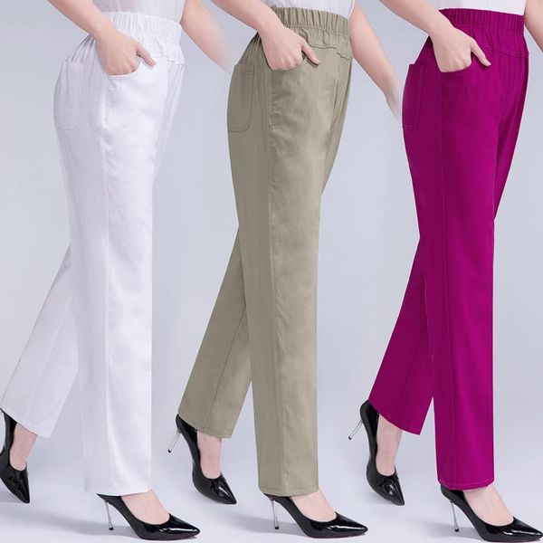 

women's pants & capris plus size 5xl long women high waist stretch cotton straight trousers loose solid work office ladies, Black;white