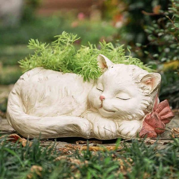 

creative cute white cat flower pot resin succulent plant balcony outdoor potted garden home vase micro landscape decor planters & pots