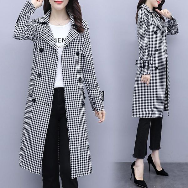 

women's trench coats hepburn thousand bird grid coat double breaste chamarras de mujer elegant tallas extra grandes para clothes women, Tan;black